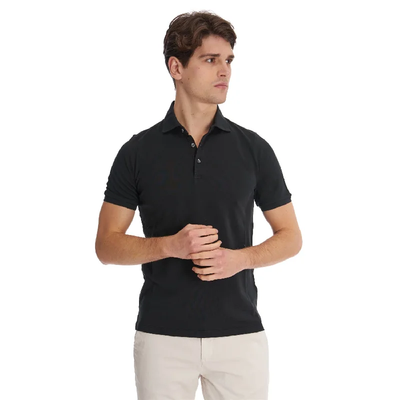 Men's jacquard woven polo shirts with intricate designsBLACK SHORT SLEEVE POLO