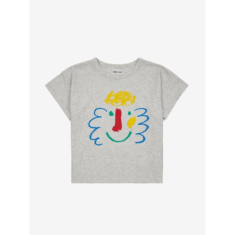 Men's button - front t - shirts with a unique artistic printBobo Choses Happy Mask T-Shirt Light Heather Grey Men's button - front t - shirts with a unique artistic printBobo Choses Happy Mask T-Shirt Light Heather Grey