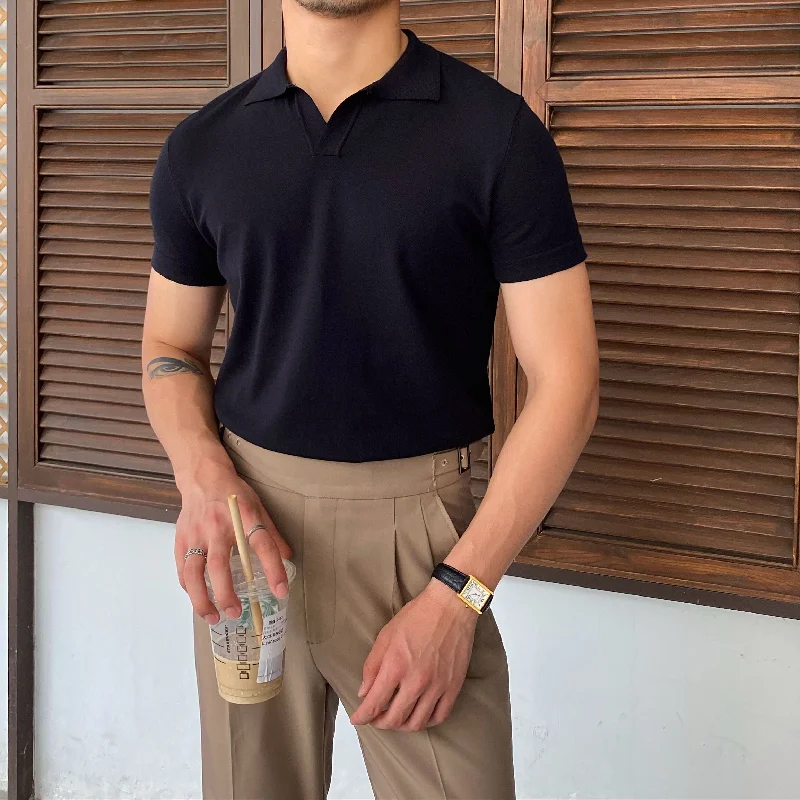 Men's button - down spread collar polo shirts for business casualButtonless Knit Polo Men's button - down spread collar polo shirts for business casualButtonless Knit Polo