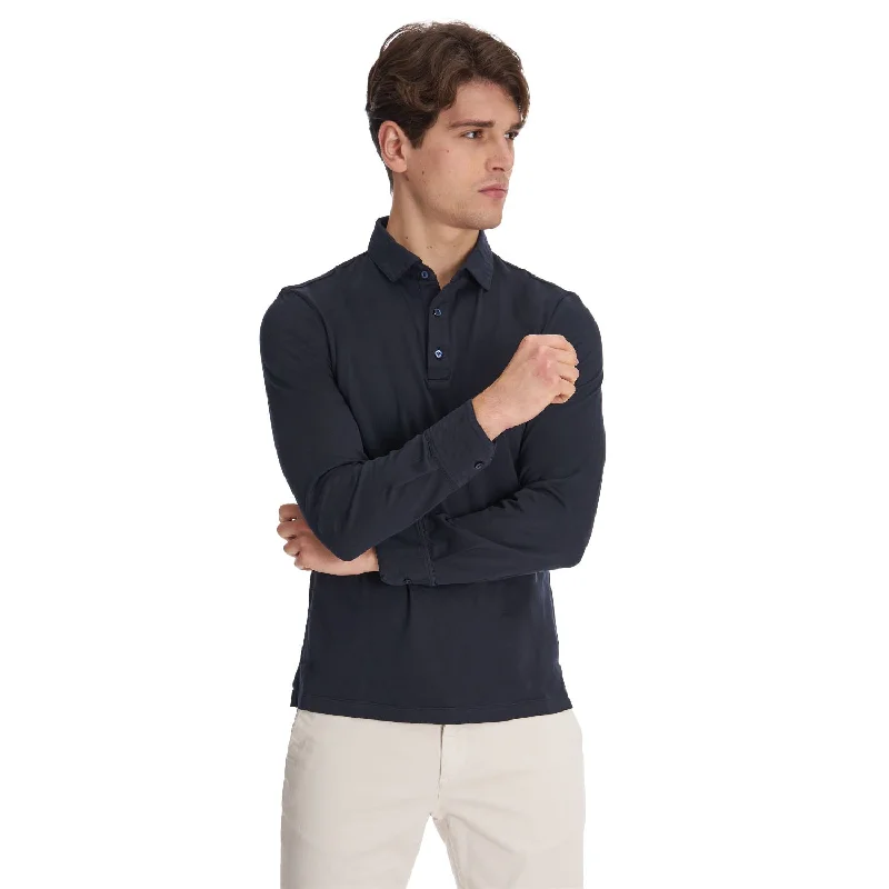 Men's high - collar polo shirts with a modern twistDARK BLUE LONG SLEEVE POLO