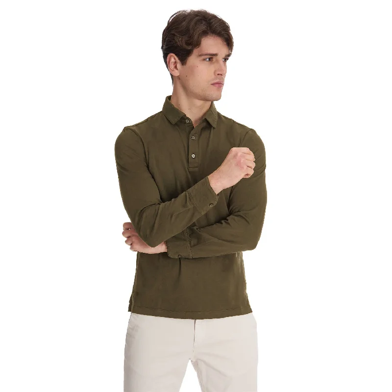 Men's UV - protected polo shirts for outdoor gardeningDARK GREEN LONG SLEEVE POLO