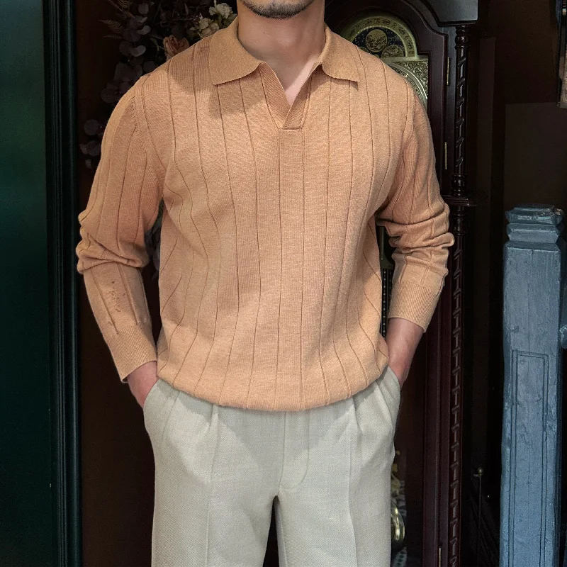 Men's long sleeve classic fit polo shirts with embroidered logosFabrizio Pleated Elegance Knitted Polo Long Sleeve Men's long sleeve classic fit polo shirts with embroidered logosFabrizio Pleated Elegance Knitted Polo Long Sleeve