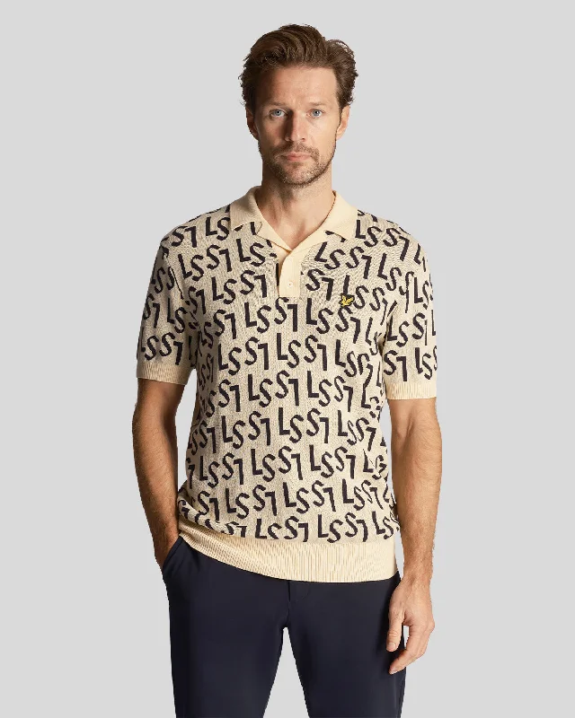 Men's formal - style silk blend polo shirts for special occasionsGolf Monogram Knitted Polo Shirt Men's formal - style silk blend polo shirts for special occasionsGolf Monogram Knitted Polo Shirt