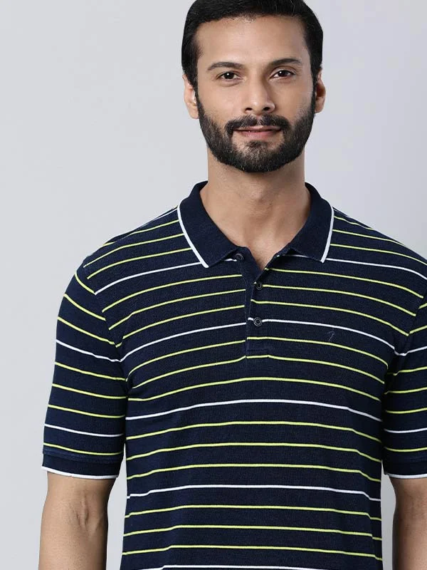 Men's jacquard woven polo shirts with intricate designsMen Striped Polo T-Shirt