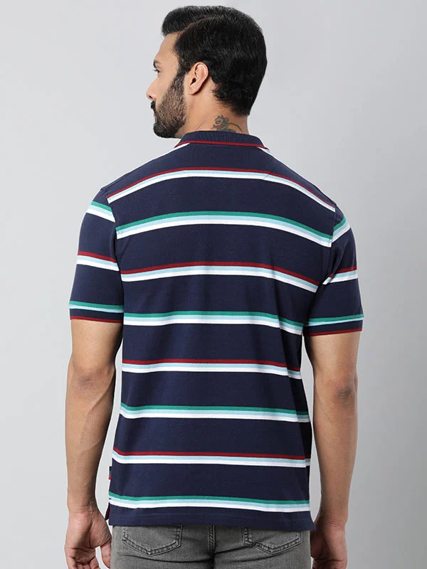 Men's two - tone stripe polo shirts with a preppy styleMen Striped Polo T-Shirt
