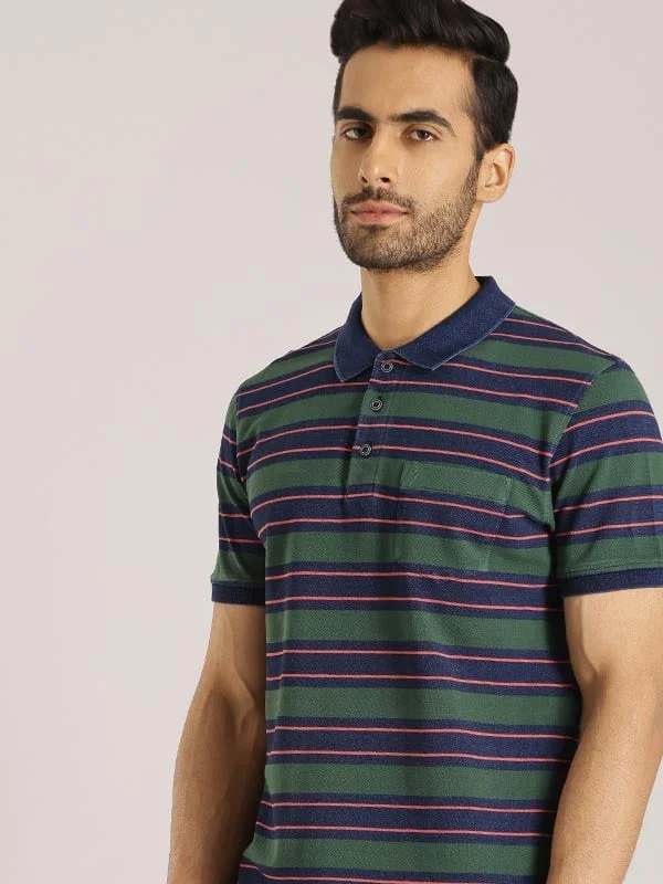 Men's ribbed cuffs and hem polo shirts for a textured lookMen Striped Polo T-Shirt