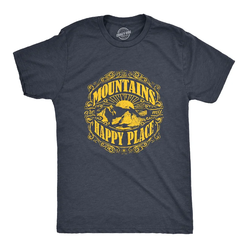 Men's tie - dye t - shirts with a bohemian styleMountains Are My Happy Place Men's T Shirt Men's tie - dye t - shirts with a bohemian styleMountains Are My Happy Place Men's T Shirt