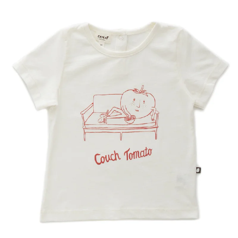 Men's smart - casual checkered t - shirts for semi - formal occasionsOeuf Tee Shirt White/Couch Tomato Men's smart - casual checkered t - shirts for semi - formal occasionsOeuf Tee Shirt White/Couch Tomato