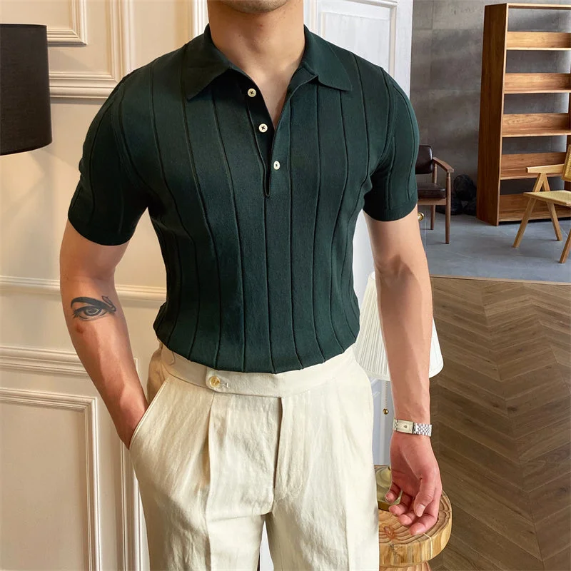 Men's high - collar polo shirts with a modern twistPleated Elegance Knitted Polo