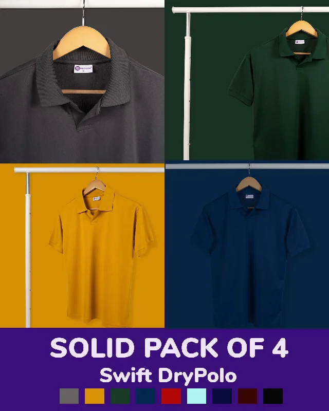 Men's high - collar polo shirts with a modern twistSolid Pack Of 4: Swift Dry Polo