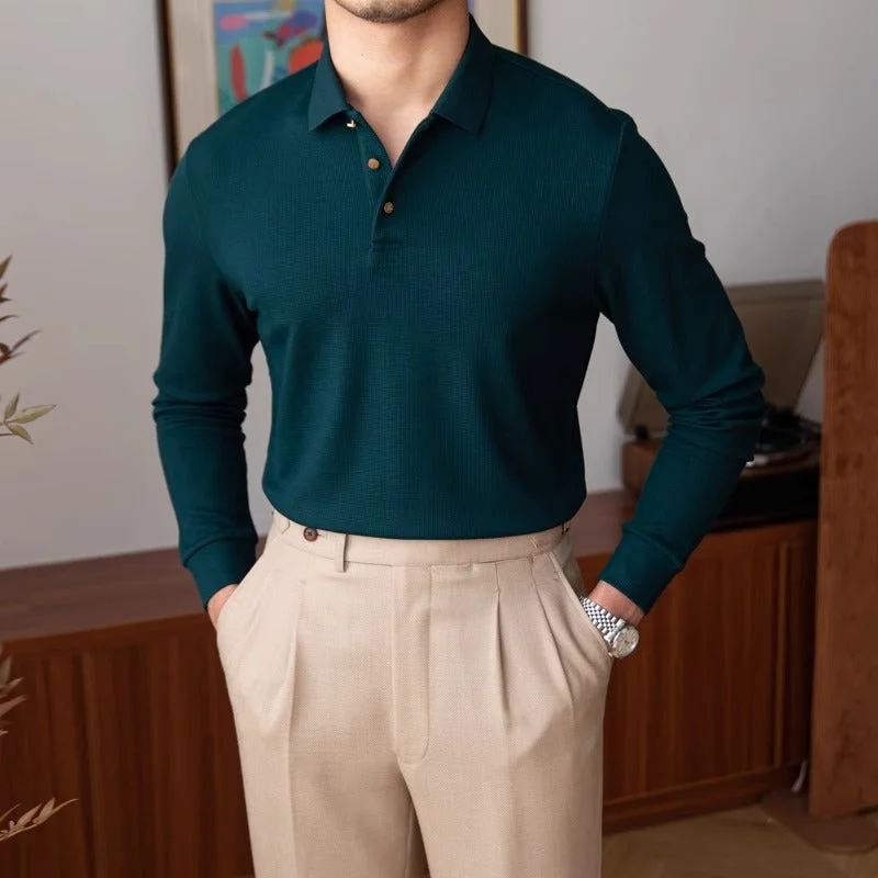 Men's long sleeve classic fit polo shirts with embroidered logosTextured Knit Cotton Blend Long Sleeve Polo Men's long sleeve classic fit polo shirts with embroidered logosTextured Knit Cotton Blend Long Sleeve Polo