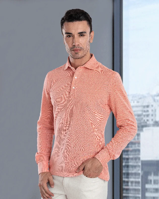 Men's luxury cashmere blend polo shirts in solid colorsOrange White Heather Polo T-Shirt Men's luxury cashmere blend polo shirts in solid colorsOrange White Heather Polo T-Shirt