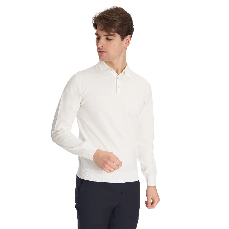 Men's plus size golf polo shirts in moisture wicking fabricWHITE LONG SLEEVE KNITTED POLO Men's plus size golf polo shirts in moisture wicking fabricWHITE LONG SLEEVE KNITTED POLO