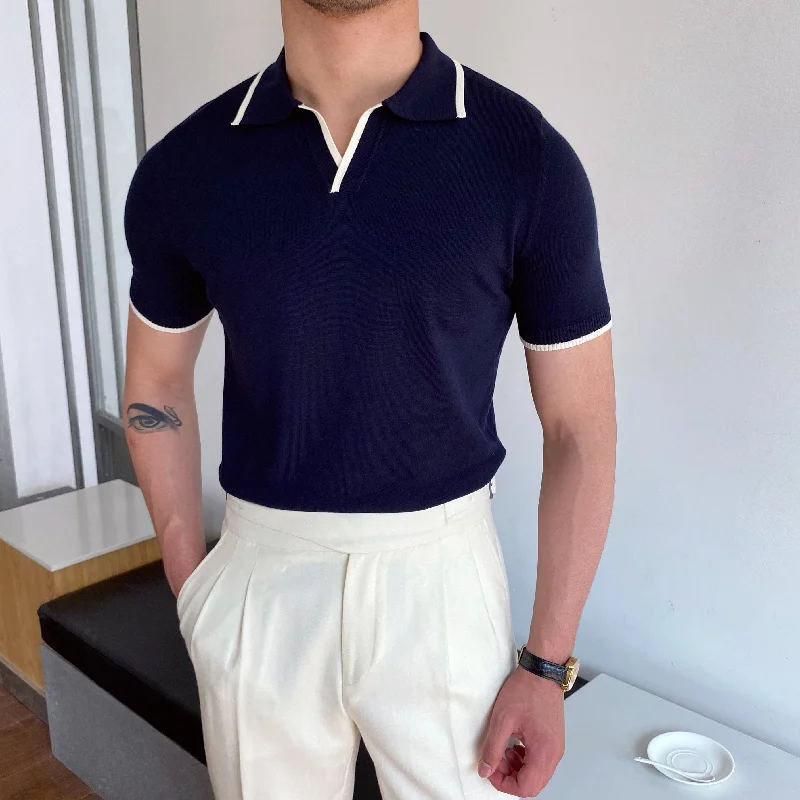 Men's long sleeve classic fit polo shirts with embroidered logosYacht Weekend Contrast Piping Polo Men's long sleeve classic fit polo shirts with embroidered logosYacht Weekend Contrast Piping Polo
