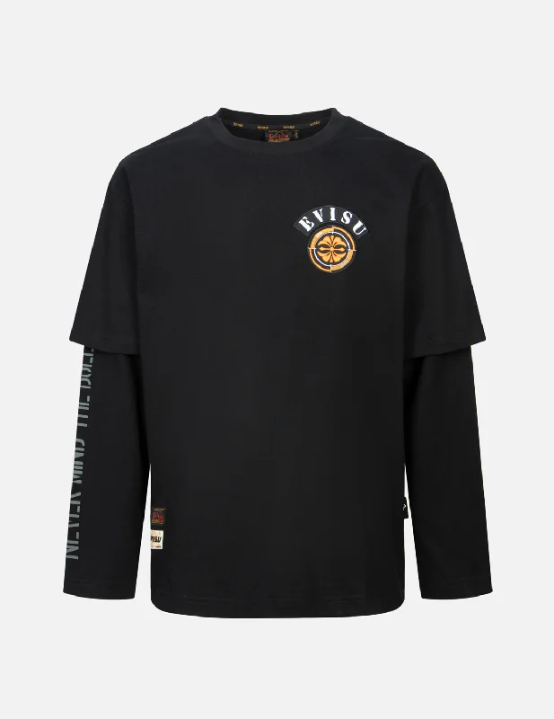 Men's mock - neck t - shirts with a modern and sleek style2-in-1 Slogan Print and Kamon Appliqué Loose Fit T-shirt Men's mock - neck t - shirts with a modern and sleek style2-in-1 Slogan Print and Kamon Appliqué Loose Fit T-shirt