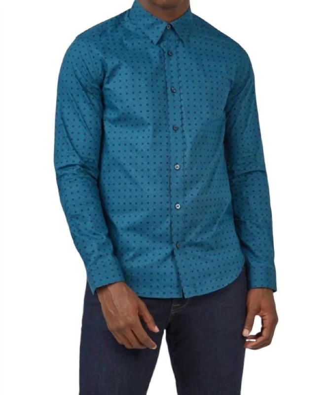 Men's short - sleeve linen t - shirts for summer beach outingsAbstract Geo Long Sleeve Shirt In Teal Men's short - sleeve linen t - shirts for summer beach outingsAbstract Geo Long Sleeve Shirt In Teal