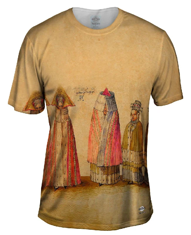 Men's slim - fit graphic t - shirts with vintage rock band printsAlbrecht Durer - "Three Mighty Ladies from Livonia" (1521)
