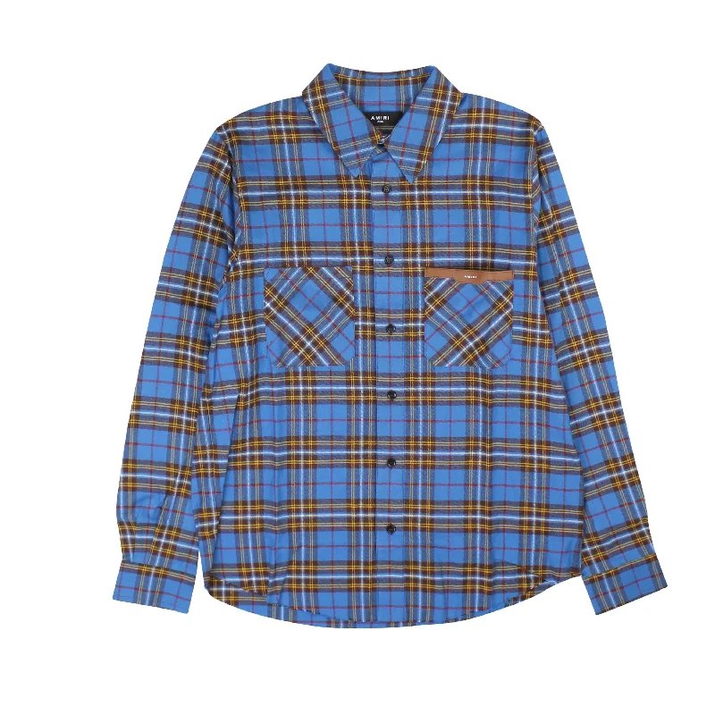 Men's plus - size pocket t - shirts with a classic lookAmiri Logo Flannel - Blue/Black Men's plus - size pocket t - shirts with a classic lookAmiri Logo Flannel - Blue/Black