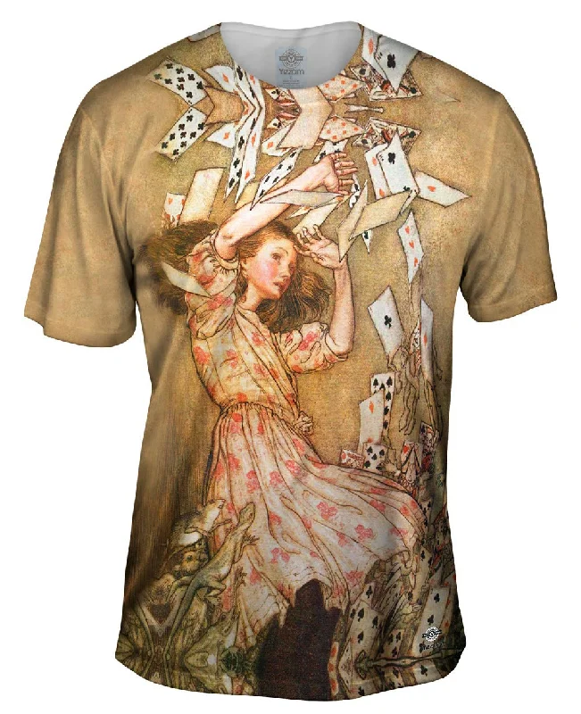 Men's distressed denim - look t - shirts with a rugged appealArthur Rackham - "Alice Nothing But A Pack Of Cards" (1911) Men's distressed denim - look t - shirts with a rugged appealArthur Rackham - "Alice Nothing But A Pack Of Cards" (1911)