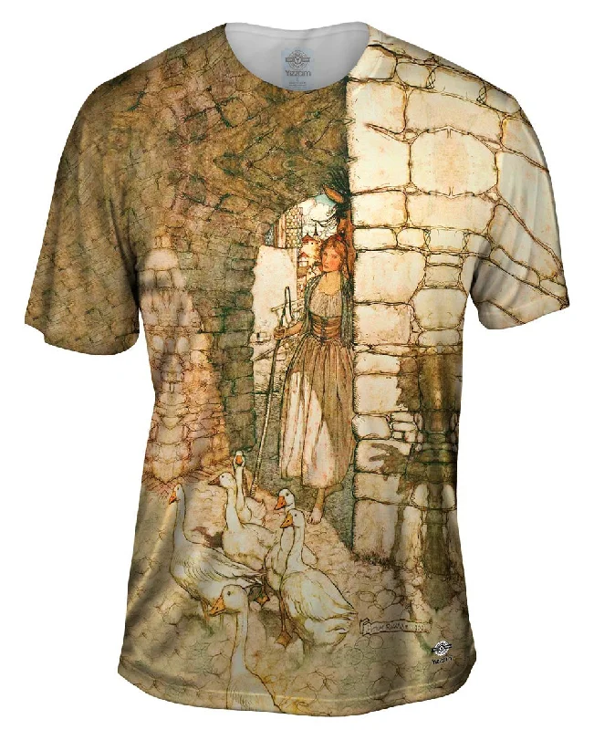 Men's thermal t - shirts with a high - neck design for cold weatherArthur Rackham - "Geese Shepherd" (1911) Men's thermal t - shirts with a high - neck design for cold weatherArthur Rackham - "Geese Shepherd" (1911)