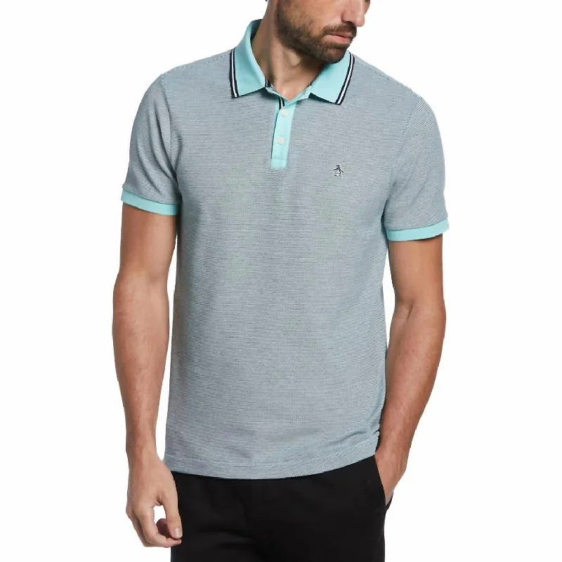 Men's button - front t - shirts with a unique artistic printBirdseye Polo Shirt In Aruba Blue Men's button - front t - shirts with a unique artistic printBirdseye Polo Shirt In Aruba Blue