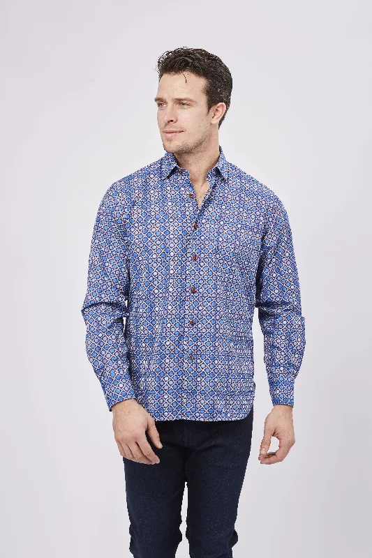 Men's polo t - shirts with a contrast collar for a preppy lookBlue and Purple with Diamonds and Hexagons Men's polo t - shirts with a contrast collar for a preppy lookBlue and Purple with Diamonds and Hexagons
