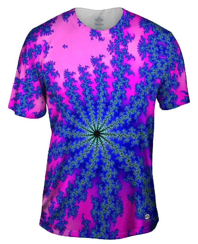 Men's long - sleeve henley t - shirts with button - down placketsBlue Pink Flower Vector