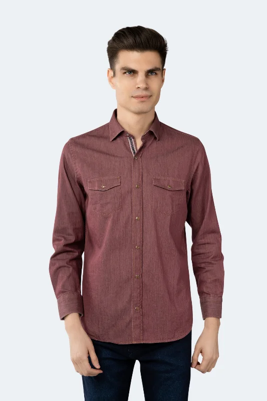 Men's plus - size pocket t - shirts with a classic lookBlush Red Denim Shirt