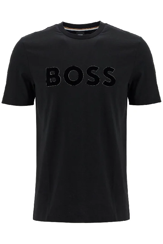 Men's eco - friendly recycled t - shirts for sustainable fashion choicesBoss Men's Flocked Logo T-Shirt With Men's eco - friendly recycled t - shirts for sustainable fashion choicesBoss Men's Flocked Logo T-Shirt With