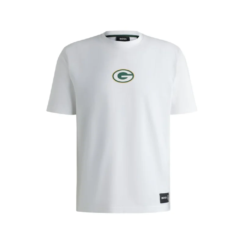 Men's short - sleeve linen t - shirts for summer beach outingsBOSS x NFL stretch-cotton T-shirt with special branding Men's short - sleeve linen t - shirts for summer beach outingsBOSS x NFL stretch-cotton T-shirt with special branding