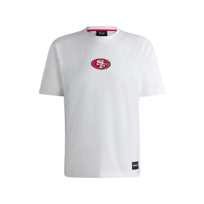 Men's short - sleeve linen t - shirts for summer beach outingsBOSS x NFL stretch-cotton T-shirt with special branding Men's short - sleeve linen t - shirts for summer beach outingsBOSS x NFL stretch-cotton T-shirt with special branding