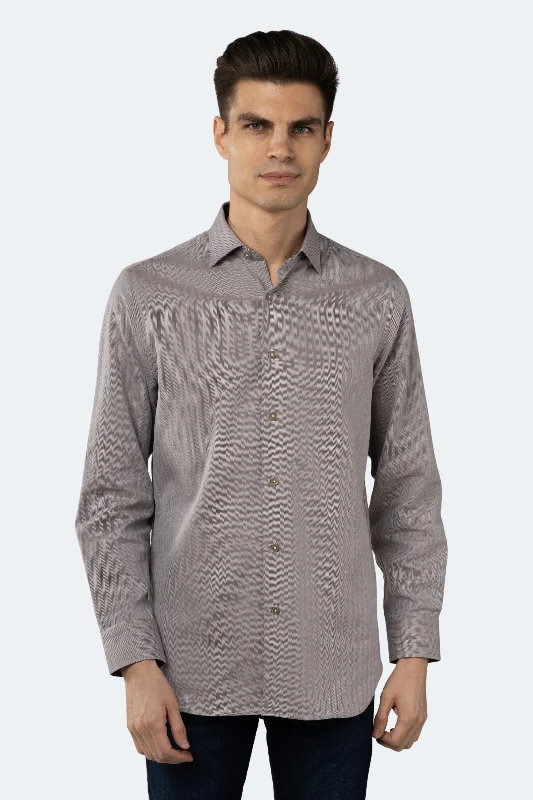 Men's v - neck muscle t - shirts for a body - building aestheticBrown and White Self Stripe Jacquard Shirt Men's v - neck muscle t - shirts for a body - building aestheticBrown and White Self Stripe Jacquard Shirt