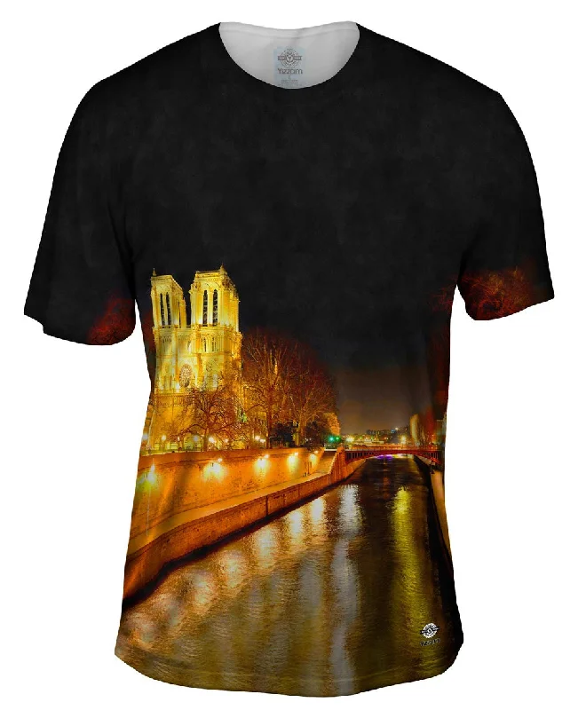 Men's smart - casual checkered t - shirts for semi - formal occasionsCathedral Notre Dame De Paris Night Men's smart - casual checkered t - shirts for semi - formal occasionsCathedral Notre Dame De Paris Night