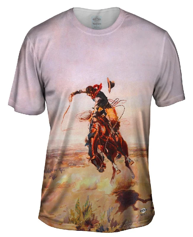 Men's slim - fit graphic t - shirts with vintage rock band printsCharles Marion Russell - "A Bad Hoss" (1904) Men's slim - fit graphic t - shirts with vintage rock band printsCharles Marion Russell - "A Bad Hoss" (1904)