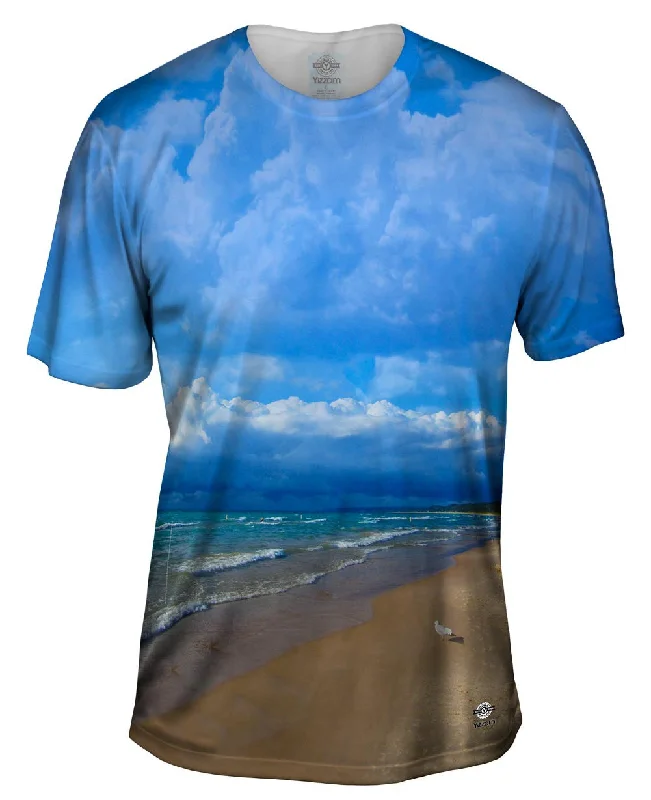 Men's short - sleeve linen t - shirts for summer beach outingsChilly Morning Walk