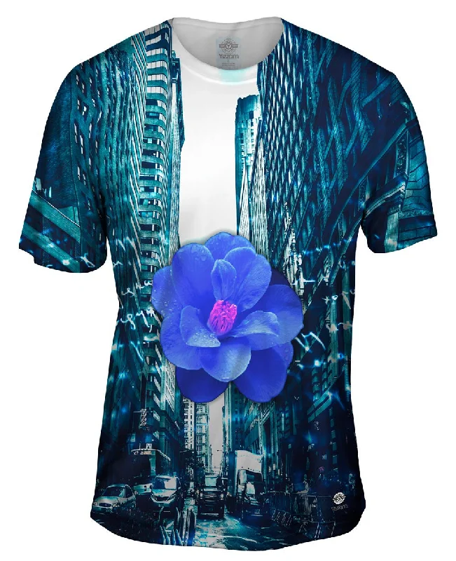 Men's antimicrobial t - shirts for odor - free freshness during travelCity Blue Flower Script Men's antimicrobial t - shirts for odor - free freshness during travelCity Blue Flower Script