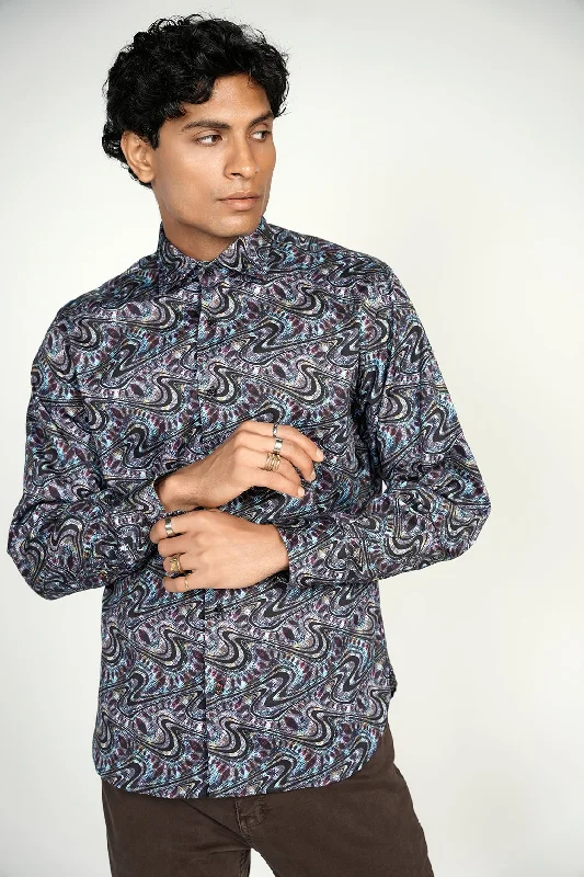 Men's ribbed t - shirts with a textured finish for added styleColorful Black Swirl Shirt Signature Collection Men's ribbed t - shirts with a textured finish for added styleColorful Black Swirl Shirt Signature Collection