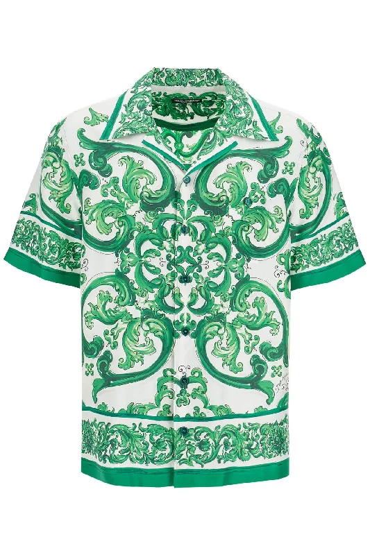 Men's short - sleeve linen t - shirts for summer beach outingsDolce & Gabbana Men's Hawaii Silk Twill Maiolica Print Shirt Men's short - sleeve linen t - shirts for summer beach outingsDolce & Gabbana Men's Hawaii Silk Twill Maiolica Print Shirt
