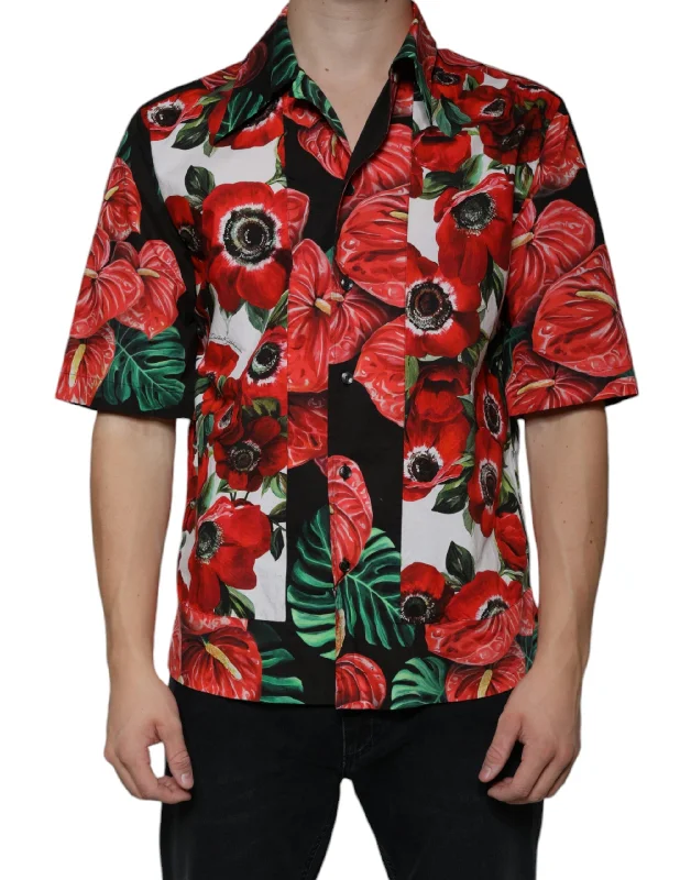 Men's slim - fit graphic t - shirts with vintage rock band printsDolce & Gabbana multi Anemone Button Down Casual Men's Shirt Men's slim - fit graphic t - shirts with vintage rock band printsDolce & Gabbana multi Anemone Button Down Casual Men's Shirt