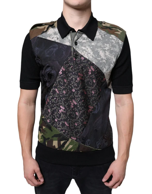 Men's smart - casual checkered t - shirts for semi - formal occasionsDolce & Gabbana multi Camouflage Patchwork Silk Polo Men's T-shirt Men's smart - casual checkered t - shirts for semi - formal occasionsDolce & Gabbana multi Camouflage Patchwork Silk Polo Men's T-shirt