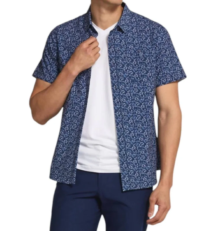 Men's short - sleeve linen t - shirts for summer beach outingsEliseo Short Sleeve Button Down Shirt In Navy Men's short - sleeve linen t - shirts for summer beach outingsEliseo Short Sleeve Button Down Shirt In Navy