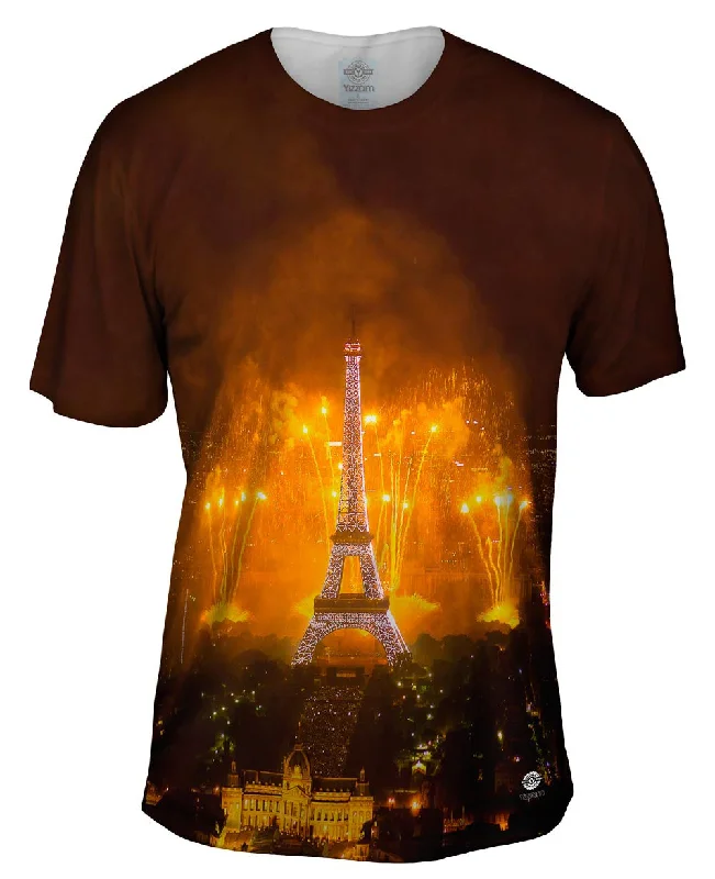 Men's slim - fit graphic t - shirts with vintage rock band printsFireworks Lighting Up Eiffel Tower Men's slim - fit graphic t - shirts with vintage rock band printsFireworks Lighting Up Eiffel Tower