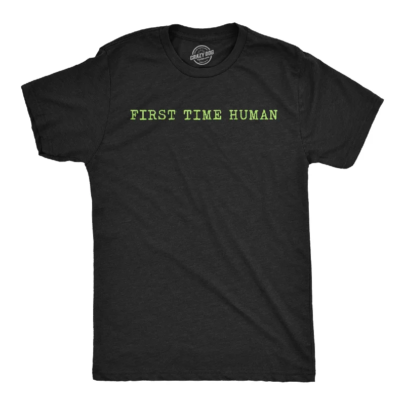 Men's button - front t - shirts with a unique artistic printFirst Time Human Men's T Shirt Men's button - front t - shirts with a unique artistic printFirst Time Human Men's T Shirt