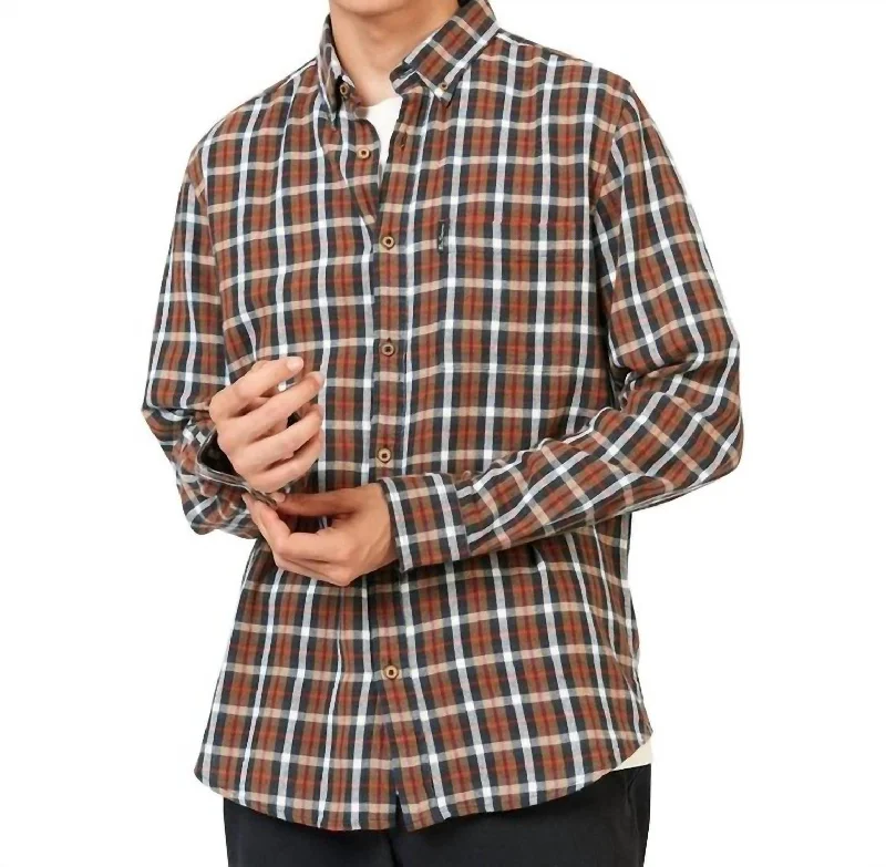 Men's eco - friendly recycled t - shirts for sustainable fashion choicesHerringbone Check Long Sleeve Shirt In Ginger Men's eco - friendly recycled t - shirts for sustainable fashion choicesHerringbone Check Long Sleeve Shirt In Ginger