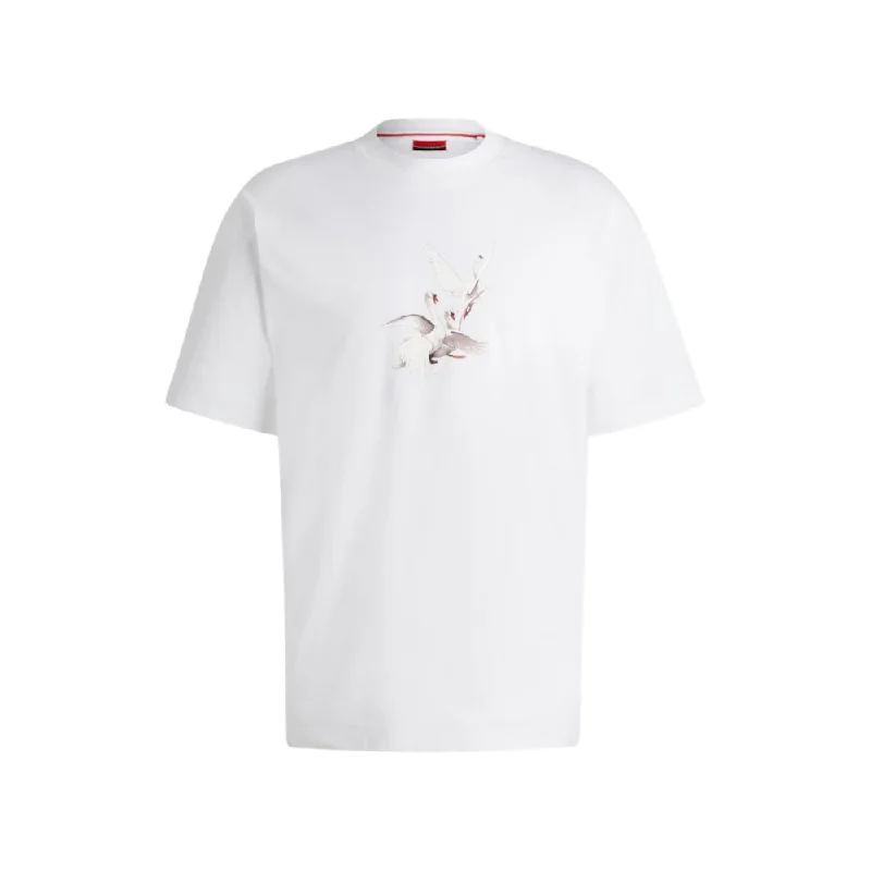 Men's distressed denim - look t - shirts with a rugged appealHUGO x Les Benjamins oversize-fit T-shirt with swan graphic Men's distressed denim - look t - shirts with a rugged appealHUGO x Les Benjamins oversize-fit T-shirt with swan graphic
