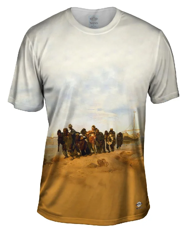 Men's button - front t - shirts with a unique artistic printIlya Repin - "Barge haulers on the Volga" (1870) Men's button - front t - shirts with a unique artistic printIlya Repin - "Barge haulers on the Volga" (1870)