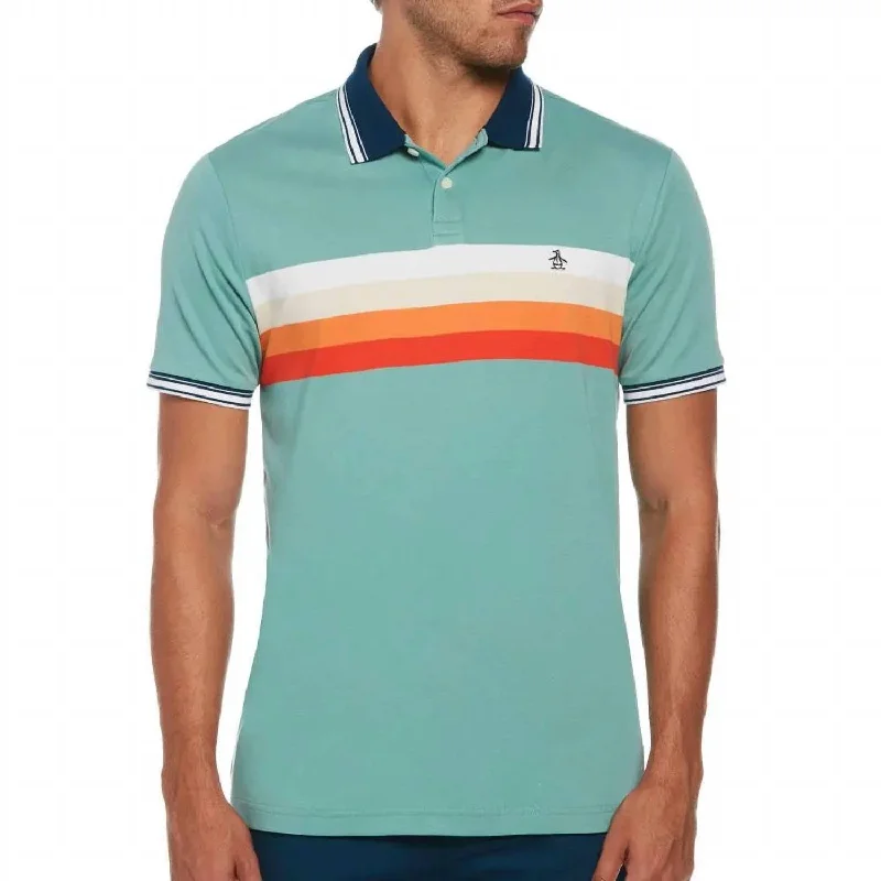 Men's lightweight performance t - shirts for running marathonsInterlock Chest Stripe Polo Shirt In Oil Blue/green Men's lightweight performance t - shirts for running marathonsInterlock Chest Stripe Polo Shirt In Oil Blue/green