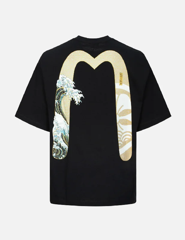 Men's distressed denim - look t - shirts with a rugged appealKamon and The Great Wave Daicock Print Relax Fit T-shirt Men's distressed denim - look t - shirts with a rugged appealKamon and The Great Wave Daicock Print Relax Fit T-shirt