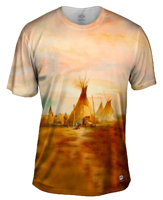 Men's lightweight performance t - shirts for running marathonsKarld Bodmer - "Sioux Teepee From Volume 1 Of Travels In The Interior Of North America" (1833)