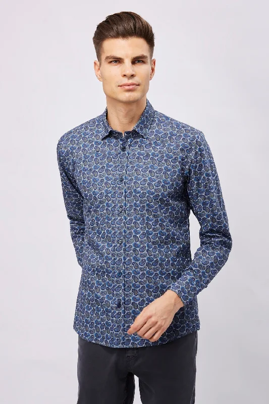 Men's printed Hawaiian t - shirts for tropical vacationsLeo Herringbone and Paisley Shirt Men's printed Hawaiian t - shirts for tropical vacationsLeo Herringbone and Paisley Shirt